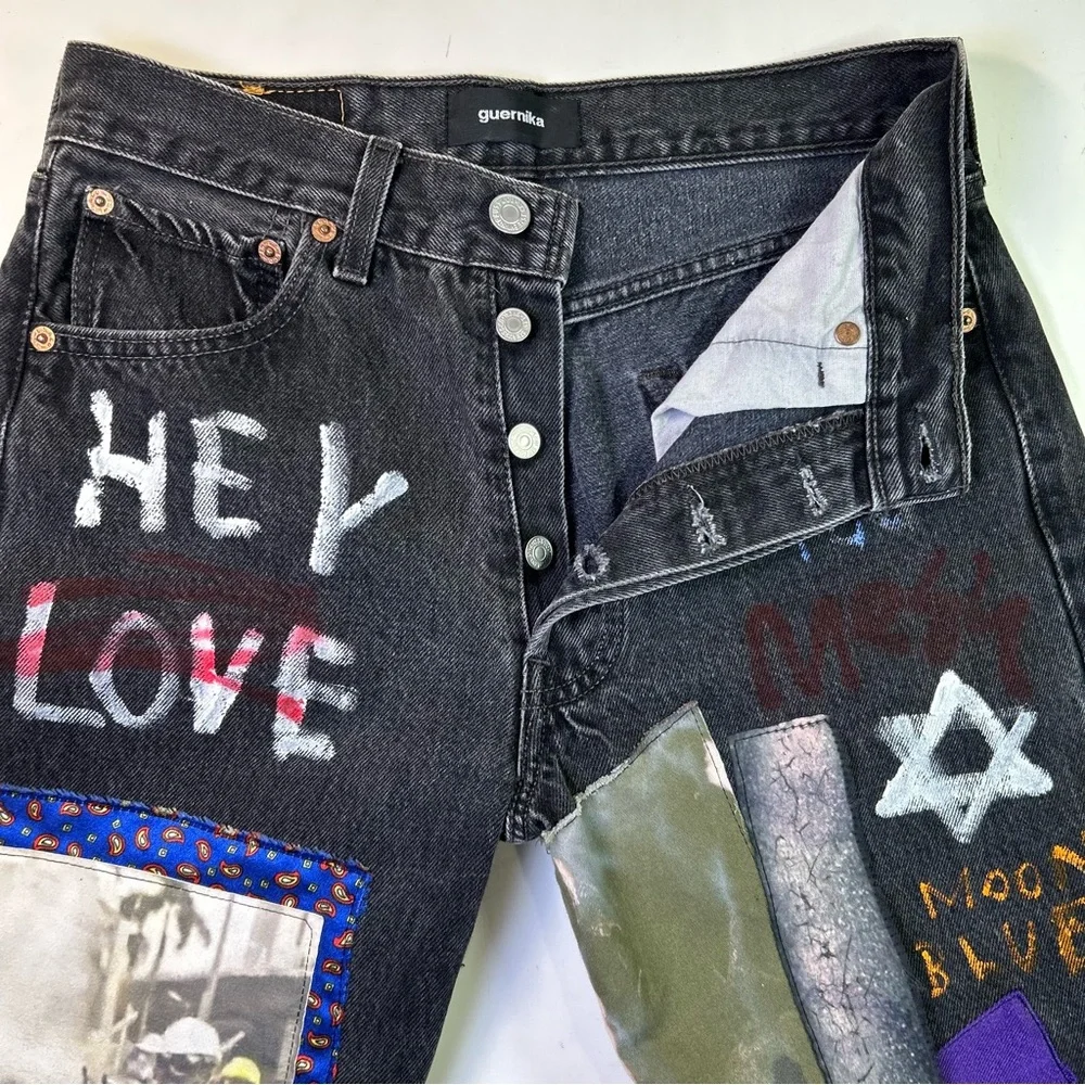 Guernika Levi’s 501 Hand-Painted Jeans Reworked Art Denim Collectible 29x34 RARE - Picture 3 of 16